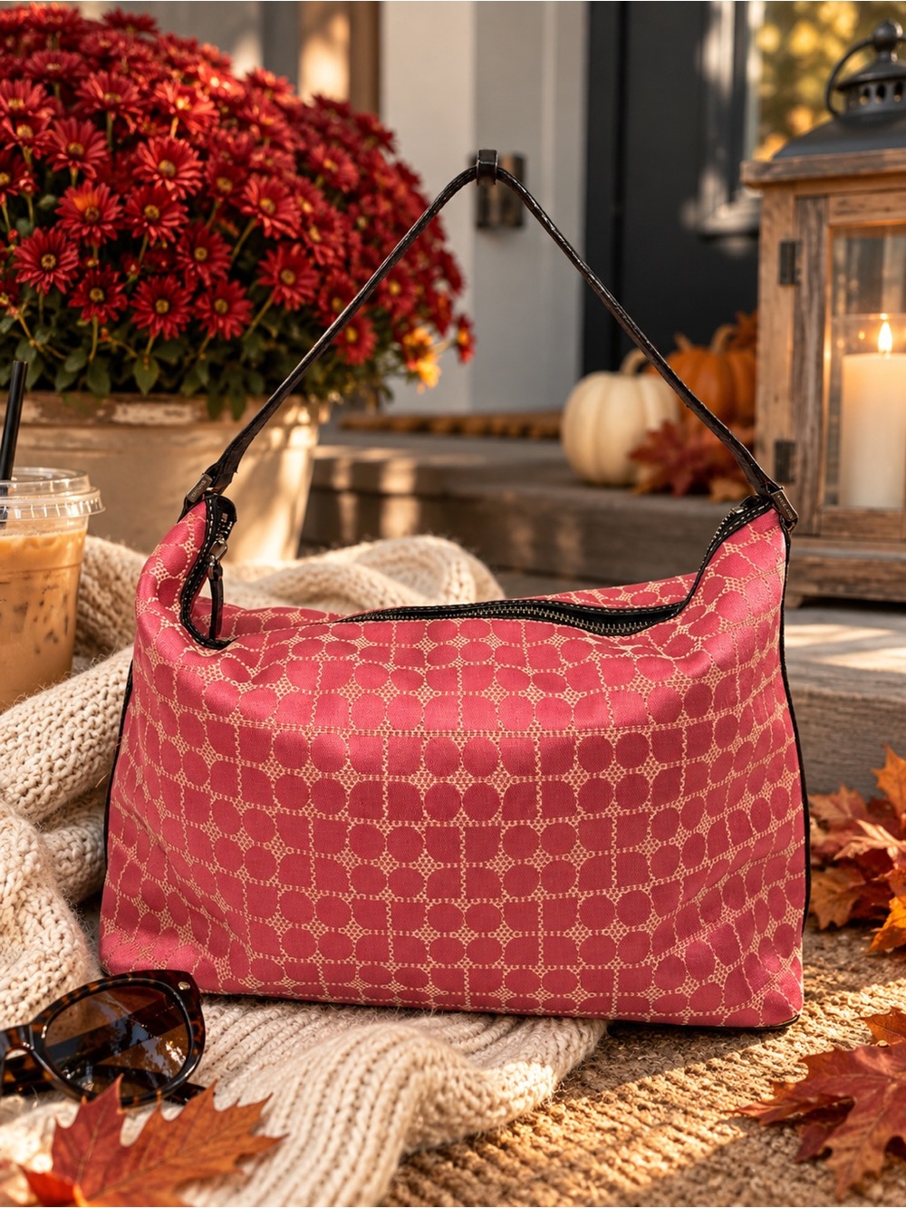 Kate Spade Vintage Pink Spade Monogram Jacquard Hobo Bag